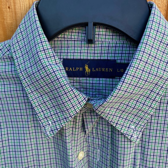 Ralph Lauren Plaid Men’s 100% Cotton Button Front Shirt, Green/Navy, Size L - Picture 3 of 5